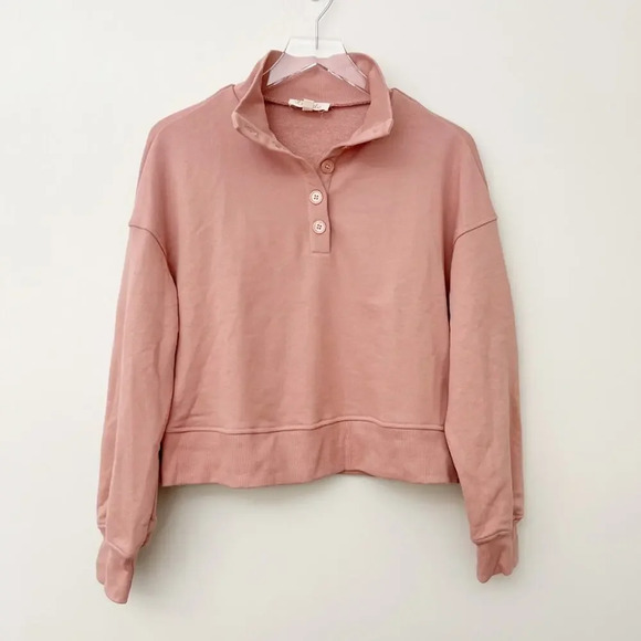 NWT VICI‎ Williams Cotton Henley Sweatshirt Blush Pink - Picture 4 of 9